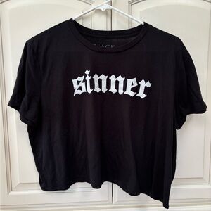 Black "Sinner" Crop Top T-Shirt - Women's Graphic Tee